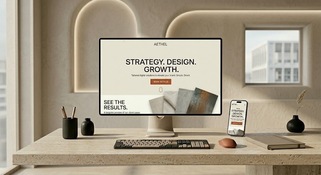 Landing page moderna y minimalista con hero section clara, call to action visible y navegación reducida