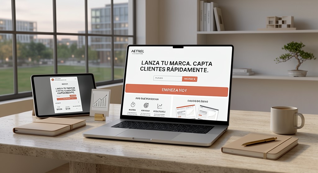 Interfaz web minimalista con formulario simple, call to action destacado y estructura limpia para conversión